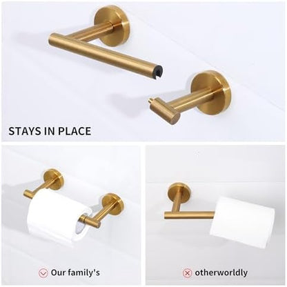 4 Pieces Brushed Gold Bathroom Accessories Hardware Set,Toilet Paper Holder Set,Include Double Post Pivoting Toilet Tissue Roll Paper Holder,Towel Ring,Towel Holder Set for Bathroom
