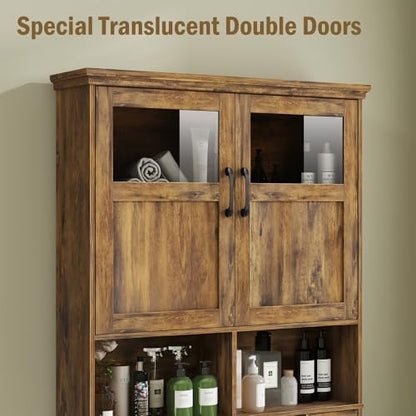 Vabches Over The Toilet Storage Cabinet with Doors & Paper Holder, Brown
