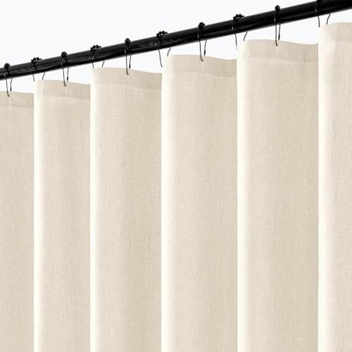 ANRODUO Cream White Extra Long Linen Fabric Shower Curtain Set - W72xL108