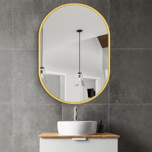 Delma 40x28 Gold Oval Bathroom Mirror for Over Sink, Aluminum Frame