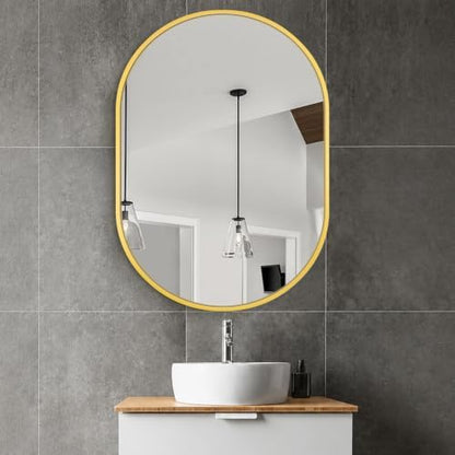 Delma 40x28 Gold Oval Bathroom Mirror for Over Sink, Aluminum Frame