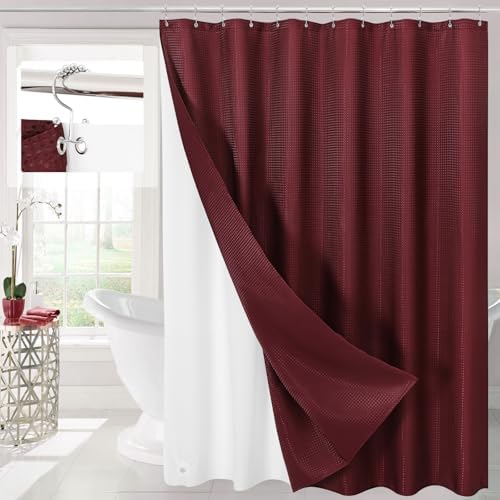 Gibelle 3 in 1 Burgundy Shower Curtain with PEVA Liner, 12 Hooks, 72x72