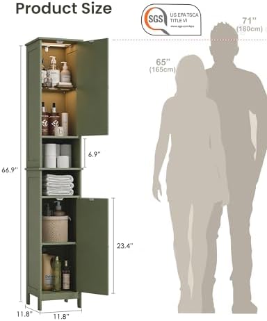 HAIOOU Tall Narrow Bathroom Storage Cabinet with Light for Small Spaces