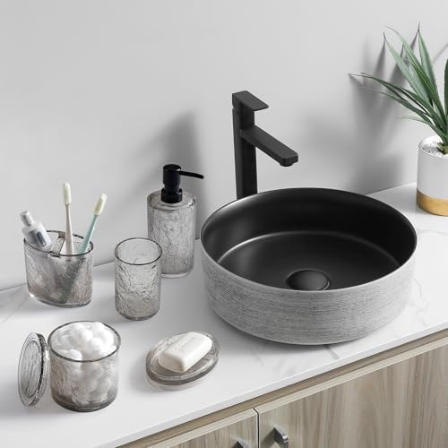 RQYIXI Resin 6-Piece Bathroom Accessories Set, Silver Crackle, Trash Can