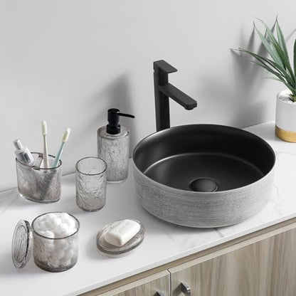RQYIXI Resin 5-Piece Bath Accessories Set, Silver Crackle, Cotton Swab Jar