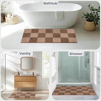 PURRUGS Bathroom Rug Non-Slip Machine Washable 20" x 30", Super Absorbent and Quick-Dry Bath Mat, Extra Soft and Plush Bath Rug for Shower, Bathtub and Sink, Grayish Brown & Coffee