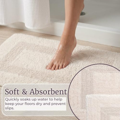 Lavish Home Bathroom Rugs Set, Ivory, Set of 2, 35”/25”