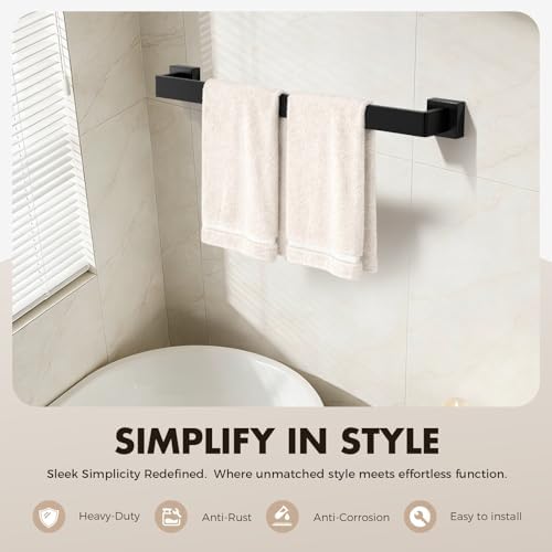10-Pieces Matte Black Bathroom Accessories Set, 24 Inch Bath Towel Bar Set