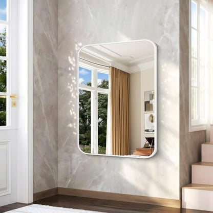 BONEWEI White Bathroom Mirror,55x36 inch Wall Mirror for Bathroom Wall Mounted,Rectangle Mirror for Bathroom Over Sink,Modern Frame Round Corner for Living Room,Bedroom Entryway,Horizontal/Vertical