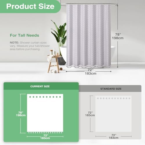 Dynamene Long Boho Farmhouse Shower Curtain Tufted Chevron 72x78 Laverder