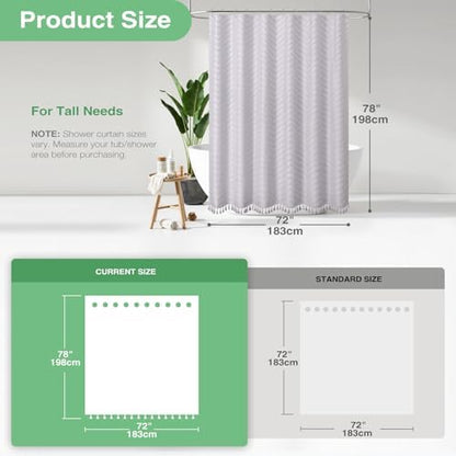 Dynamene Long Boho Farmhouse Shower Curtain Tufted Chevron 72x78 Laverder