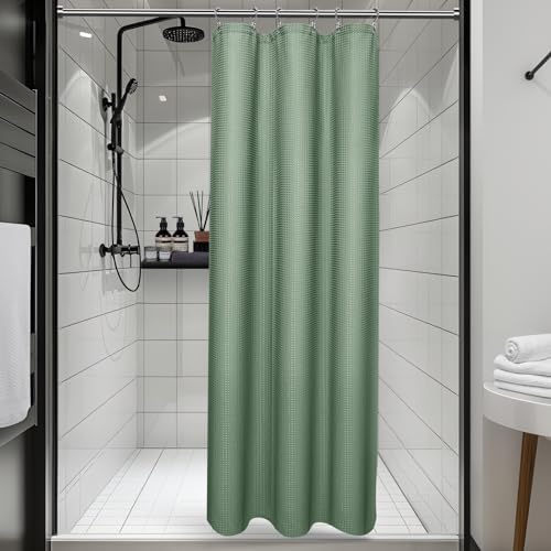 Vipfree 3 in 1 Shower Curtain Set, Waffle Shower Curtain and Liner Set with 6 Double Sided Shower Curtain Hooks, 258GSM Luxury Weighted Cloth Shower Curtain for Shower Stall, 36 W x 72 H, Sage Green