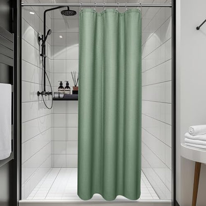 Vipfree 3 in 1 Shower Curtain Set, Waffle Shower Curtain and Liner Set with 6 Double Sided Shower Curtain Hooks, 258GSM Luxury Weighted Cloth Shower Curtain for Shower Stall, 36 W x 72 H, Sage Green