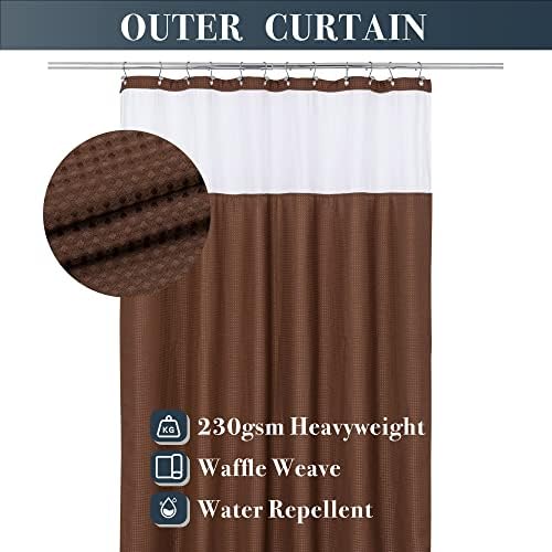N&Y HOME Waffle Weave Shower Curtain with Snap-in Liner Set Brown, 71x72