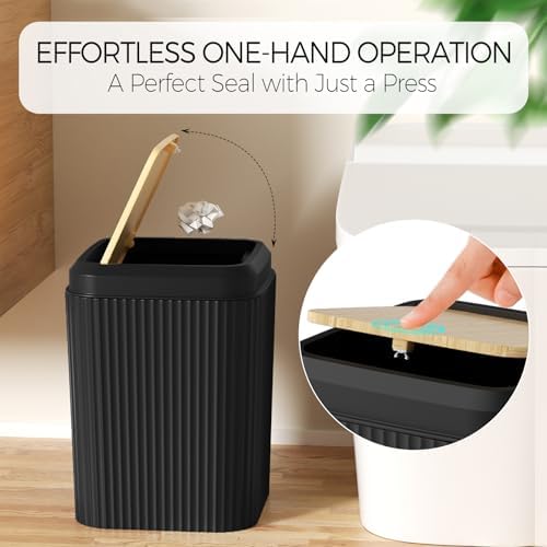 Black Bathroom Accessories Set, 8 Pieces Bathroom Decor Set, Trash Can, Toilet Brush with Holder, Soap Dispenser, Toothbrush and Toothpaste Holder, Tumbler Cup, Soap Dish, Qtip Holders