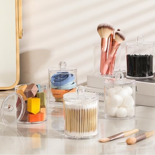 4 Pack Acrylic Qtip Holder Dispenser for Cotton Swabs, Balls, Floss Picks