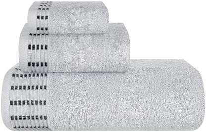 BELIZZI HOME Ultra Soft 3 Pack Cotton Towel Set, Contains a Bath Towels 28x55 inch, a Hand Towels 16x24 inch & a Wash Cloths 12x12 inch, Ideal Everyday use, Compact & Lightweight - Light Grey