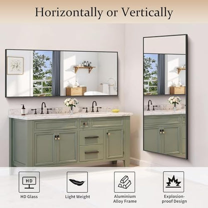 COFENY Black Bathroom Mirror for Wall, 24x60 Inch Rectangle Mirror with Metal Frame, Modern Vanity Mirrors for Bathroom Living Room, Entryway Hangs Horizontal or Vertical