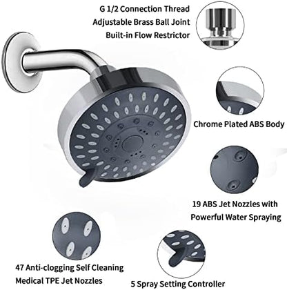 AISOSO High Pressure Rain Shower Head 5 Modes Showerhead 4.1 Inch Chrome