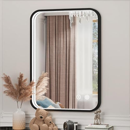 20"x28" LED Bathroom Mirror with Lights, Black Aluminum Frame