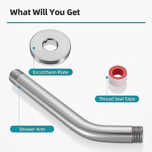 Cobbe Shower Arm with Flange and Teflon Tape, 10-Inches Wall Mounted Shower Pipe Arm 304 Stainless Steel Extension for Fixed Shower Head, Brushed Nickel