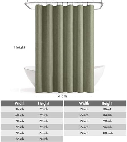 ANRODUO Olive Green Extra Long Linen Fabric Shower Curtain Set - W72xL96