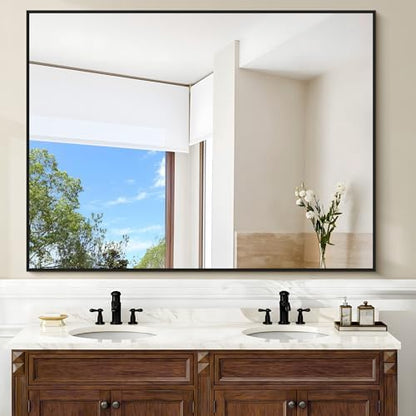 COFENY Black Bathroom Mirror, 48"X36" Rectangle Mirrors for Wall Metal Frame, Modern Vanity Wall Mirror for Bathroom Living Room, Entryway Hangs Horizontal or Vertical