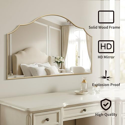 Besdomus Gold Scalloped Wall Mirror: 47"x31" Large Wooden Fireplace Mirror