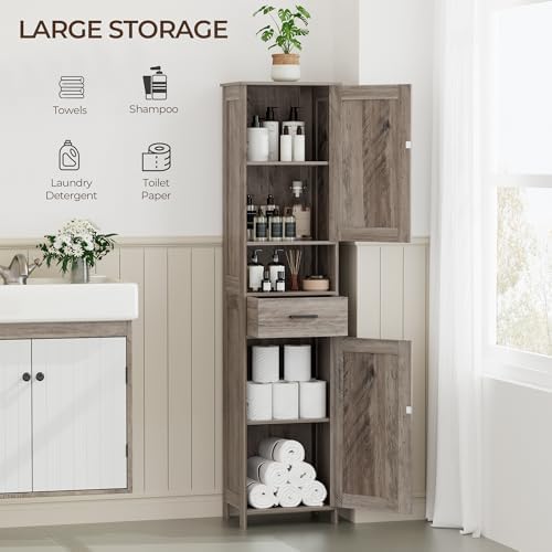 Homhedy 67" H Tall Bathroom Storage Cabinet with Barn Doors and Drawer