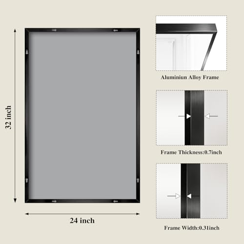Koonmi Black Rectangle Wall Mirror, 24x32 Inch Bathroom Mirror, Aluminum Frame Vanity Mirror for Entryway, Living Room, Bedroom Bathroom, Hangs Horizontally or Vertically