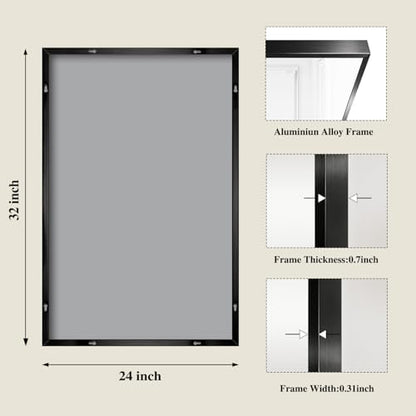 Koonmi Black Rectangle Wall Mirror, 24x32 Inch Bathroom Mirror, Aluminum Frame Vanity Mirror for Entryway, Living Room, Bedroom Bathroom, Hangs Horizontally or Vertically