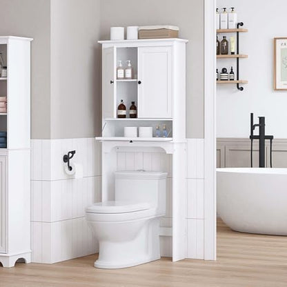 Spirich Bathroom Over the Toilet Storage Cabinet with Tilt-Out Cube, White