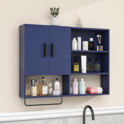 Bathroom Wall Cabinet, Medicine Cabinet with 2 Doors, Blue