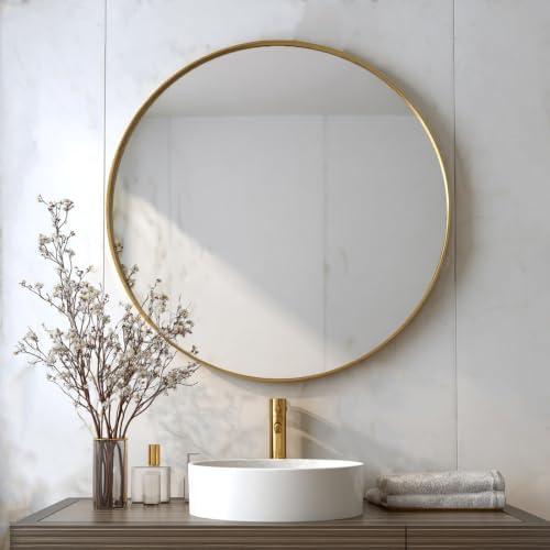 Sunniry Gold Round Mirror 34 inch, Circle Wall Mirror, Matte Metal Frame