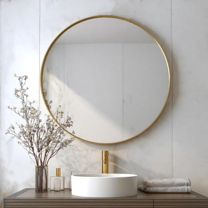 Sunniry Gold Round Mirror 34 inch, Circle Wall Mirror, Matte Metal Frame