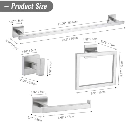 YACVCL Towel Bar Set, 10 Pieces Bathroom Hardware Set Brushed Nickel Bathroom Accessories, SUS304 Stainless Steel Towel Racks Holder Set Wall Mounted 23.6 Inch
