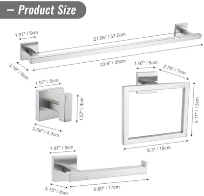 YACVCL Towel Bar Set, 10 Pieces Bathroom Hardware Set Brushed Nickel Bathroom Accessories, SUS304 Stainless Steel Towel Racks Holder Set Wall Mounted 23.6 Inch