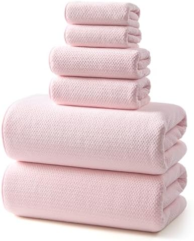 REDKISS 6 Piece Pink Towel Set, Extra Large Microfiber Bathroom Towels Set, 2 Bath, 2 Hand, 4 Washcloths, Super Soft, Highly Absorbent, Quick Dry Pink Towels for Bathroom, Gym, Spa & Hotel