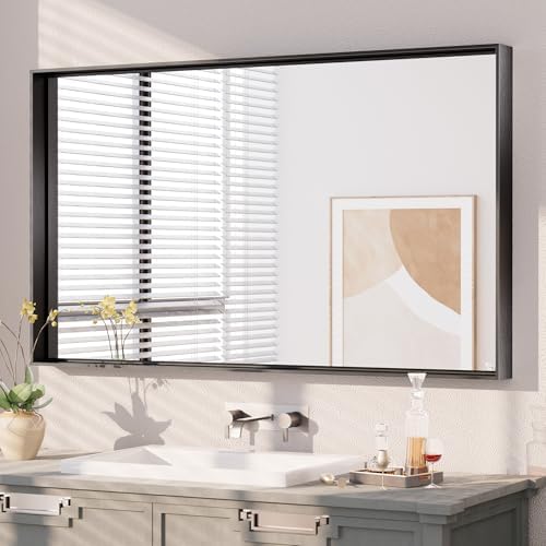 Keonjinn 40x24 Inch Black Bathroom Mirror for Over Sink, HD Tempered Glass