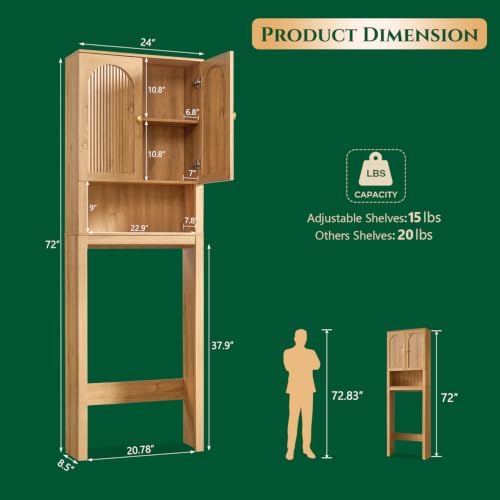 72" Over The Toilet Storage Cabinet, Wood Bathroom Storage Cabinet, Natural