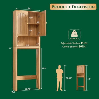 72" Over The Toilet Storage Cabinet, Wood Bathroom Storage Cabinet, Natural