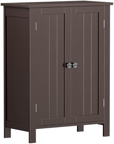 ZENY Bathroom Floor Storage Cabinet with Double Door + Adjustable Shelf, Wooden Organizer Cabinet for Living Room, Bathroom, Bedroom, Modern Home Furniture (Brown)