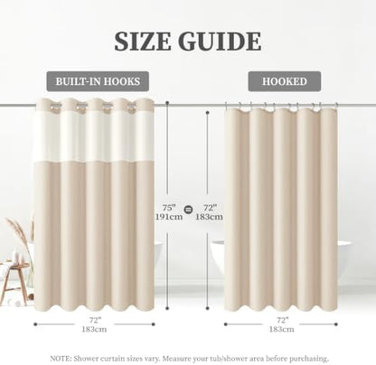 BTTN Cream Ringless Linen Textured Shower Curtain with Snap in Liner, 72x75