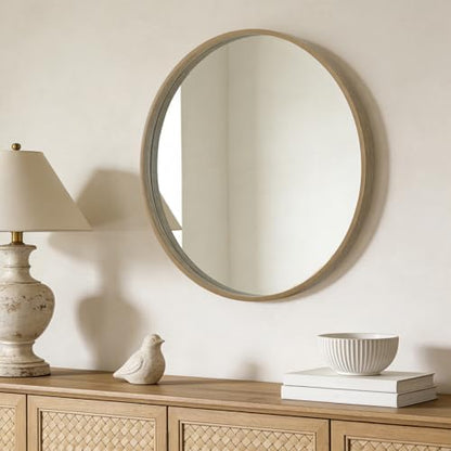 WallBeyond Round Wood Mirror 28" Circle Wall Mirror for Bathroom Round Wall Mirror for Wall Decor, Vanity, Entryway Living Room, Honey