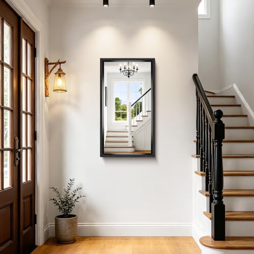 Bathroom Mirror, 20 x 36 inch Brushed Black Rectangle Mirror, 0.6" Thickened Deep Metal Frame Rectangular Vanity Mirror, Wall Mounted Mirror for Bedroom Living Room, Horizontal or Vertical