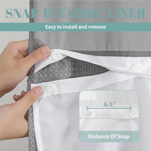 eachope No Hook Waffle Shower Curtain with Snap-in Liner, 60x86 Inch, Grey