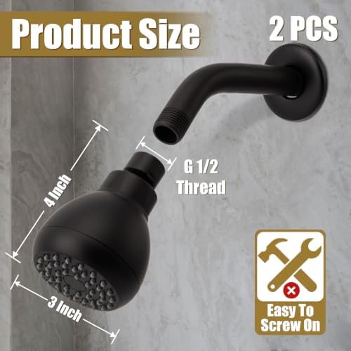 AISOSO Fixed Shower Head High Pressure 2PCS 3 Inch Showerhead Matte Black