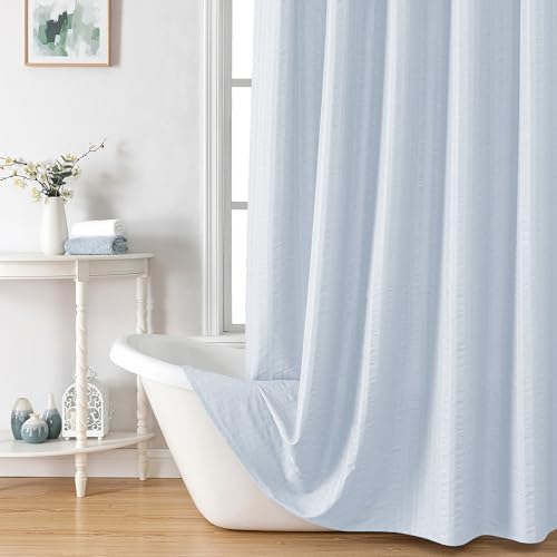 Aiyufeng Light Blue Shower Curtain for Bathroom, Embossed Textured Fabric Shower Curtain for Bathroom - Soft Cloth & Hotel Spa, Machine Washable, 72X72, Glacier Blue
