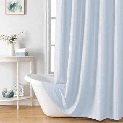Aiyufeng Light Blue Shower Curtain for Bathroom, Embossed Textured Fabric Shower Curtain for Bathroom - Soft Cloth & Hotel Spa, Machine Washable, 72X72, Glacier Blue