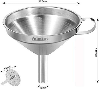 5-Inch Food Grade Stainless Steel Kitchen Funnel with 200 Mesh Food Filter Strainer for Transferring of Liquid Dry Ingredients and Metal Cooking Funnel